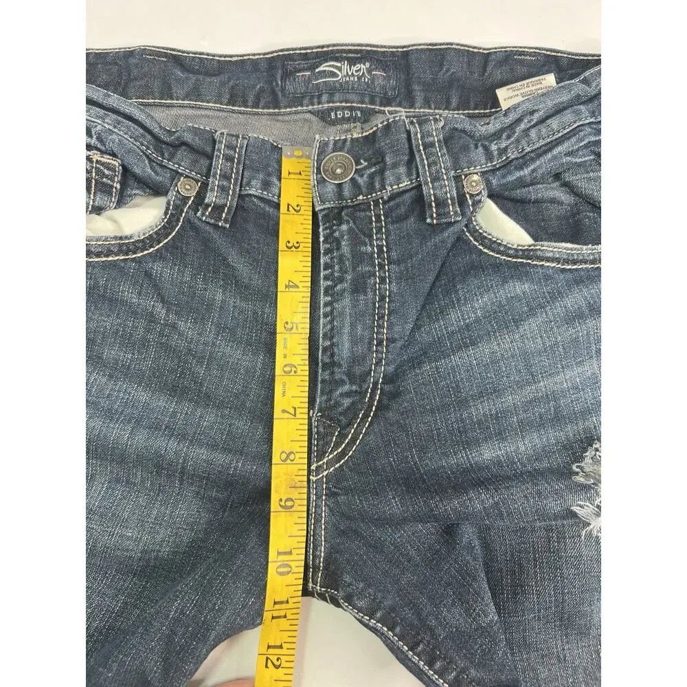 Silver Eddie Dark Wash Stretch Men’s Blue Jeans Size 36x34